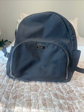 kate spade navy black nylon backpack with gold-tone accents